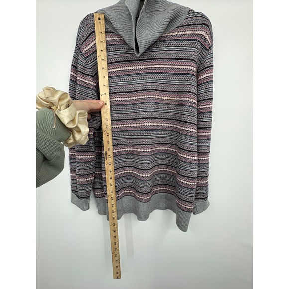 LL Bean Women XL Gray Fair Isle Turtleneck Sweater Cozy Cotton Cashmere Blend - Picture 3 of 6